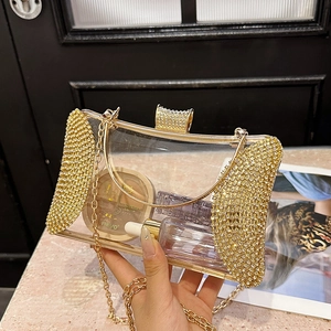 Transparent Acrylic Evening Clutch Bag Rhinestone Luxury Party Shoulder Handbag With Chain Strap For Women Elegant Chic Fashion