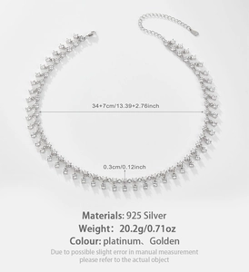 Detail view of S925 sterling silver tassel necklace with cubic zirconia beads
