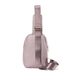 Light purple lychee leather chest bag with adjustable nylon strap and gold hardware