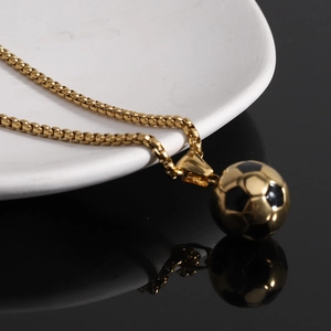Golden and black football pendant necklace with stainless steel square bead chain