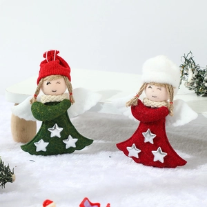 Cute Christmas plush angel ornaments with felt wings and festive costumes for holiday decor