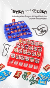 Detail view of red and blue logic game boards with colorful cartoon character cards