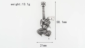 Skeleton hand guitar pendant dimensions 58x21mm and 13.1g weight in vintage steel