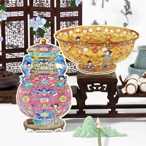 Chinese style vase and cornucopia PET stickers with traditional puzzle art design