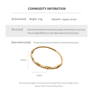 Size chart showing gold-plated zircon bangle dimensions of 6.5cm height and 5.6cm width