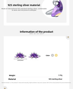 Detail of s925 silver dinosaur stud earrings with purple crystals and dimensions