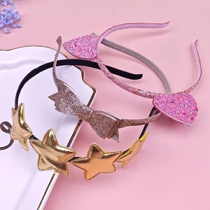 Sparkly glitter cat ears and star headband set for girls with sequins and bows