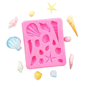 Rosa Silikonform mit Meeresthema für Fondant und Ton mit Seesternen und Muscheln