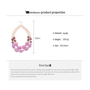 Detailed specs of double-layered acrylic bead necklace with size and weight info