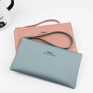 Women Long Wallet PU Leather Zipper Clutch Phone Bag With Wristlet Solid Color Large Capacity Minimalist Elegant