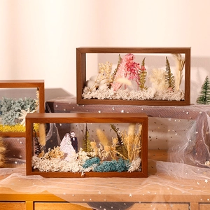 Wooden Shadow Box Frame 3D Hollow Dried Flower Display Double Sided Transparent Glass Tabletop Home Decor Rectangular