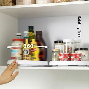 White 360 rotating turntable for kitchen spice organization and cabinet storage