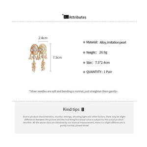 Detailed size and material specification chart for vintage pearl tassel earrings