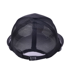 Detail of breathable black mesh back and adjustable strap on outdoor sun hat