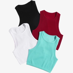 Close-up of ribbed texture and color selection of women's nylon yoga sports vests