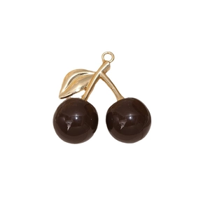 Exquisite dark red cherry charm with golden leaves for DIY jewelry making and keychains