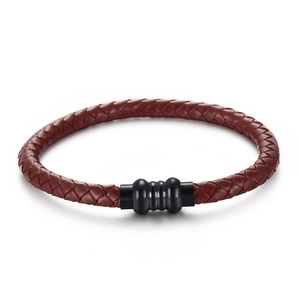 Woven Leather Bracelet For Men With Stainless Steel Magnetic Clasp Geometric Minimalist Style