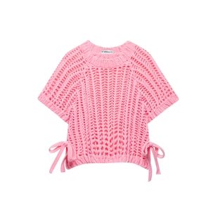 Haut rose en maille crochet à manches courtes avec nœuds latéraux décoratifs