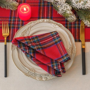 Classic red and green plaid placemats set for Christmas festive table decoration