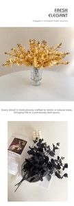 Detailed texture of black and gold artificial eucalyptus leaves for Halloween decor
