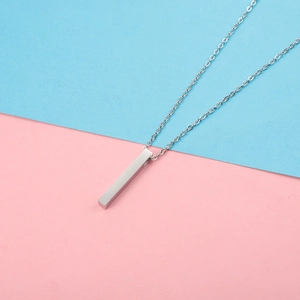Minimalist Stainless Steel 3D Bar Pendant Necklace Polished Mirror Finish Geometric Column Chain Necklace For Women Men Jewelry