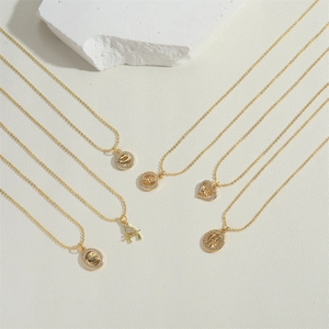 French vintage 14K gold plated necklaces with heart, angel and smile zircon pendants