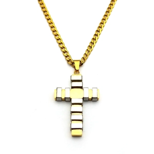 Collana Hip Hop in acciaio inossidabile con ciondolo a croce bicolore oro e argento