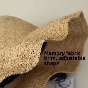 Detail of raffia sun hat brim with memory wire for flexible and adjustable styling