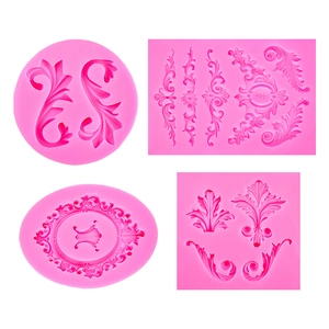 Pink silicone mold set for European style floral relief cake and chocolate decorations