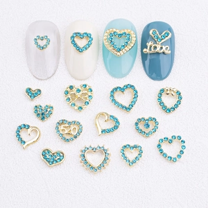 Breloques Pour Nail Art En Forme De Cœur Alliage Or Bleu Strass Creux Nœud Design Accessoires Bijoux Pour Femmes Manucure DIY