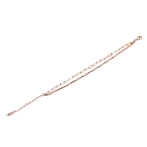 Bracelet double couche en acier titane or rose avec chaînes trombone et torsadées