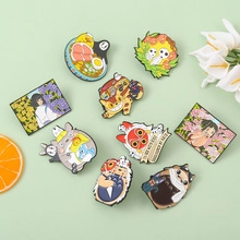 Macro view of 9-piece Ghibli characters enamel pin set with detailed metal craftsmanship