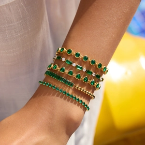 Classic 18K gold plated stainless steel tennis bracelets set with green zircon stones
