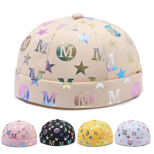 Unisex Cotton Iridescent Letter M Star Docker Hat Brimless Adjustable Streetwear Hip Hop Trendy Skullcap For Men Women