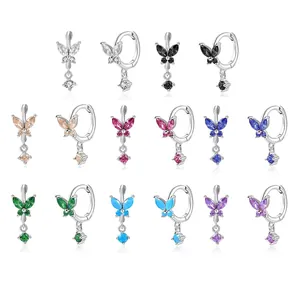 925 Sterling Silver Butterfly Stud Earrings For Women Shiny Rhinestone Inlaid Animal Shape Fashion Piercing Jewelry Accessory