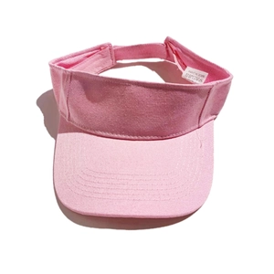 Close-up of pink open top sun hat showing the fabric texture and adjustable strap