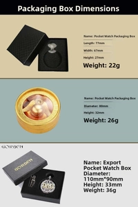 Detailed size guide for silver pocket watch gift boxes in rectangular and circular shapes