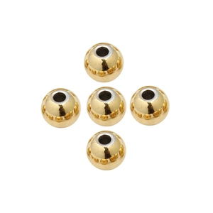 Polished 18K gold-plated stainless steel round beads with holes for DIY jewelry making