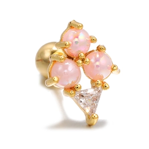 Boucle d'oreille en opale rose et zircon avec fermoir à vis en boule d'or 18 carats