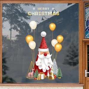 Weihnachtsfensteraufkleber mit Weihnachtsmann, Ballons und festlicher Baumdekoration