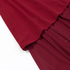 Sexy red backless halter maxi dress featuring semi-transparent mesh patchwork detail