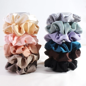 Set of 14 vintage satin silk scrunchies in assorted warm and cool color tones