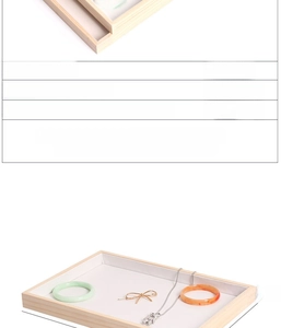 Solid wood jewelry tray detail with multi-color velvet inserts and 3cm height specs