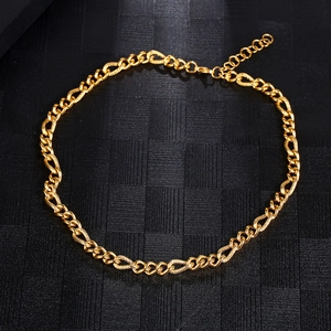 Minimalist gold titanium steel chain necklace with textured links and lobster clasp