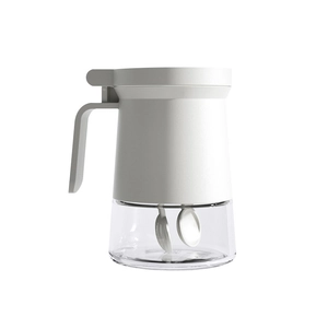 Moisture-proof clear glass seasoning jar with dual-seal white lid and serving spoons