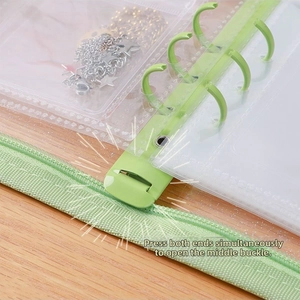 Detail of 6-hole loose-leaf jewelry binder mechanism with a secure zipper track