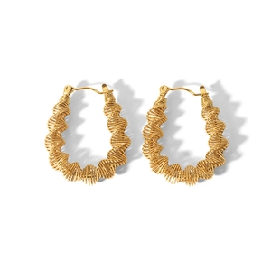 French vintage style gold-plated stainless steel hollow textured hoop earrings for women