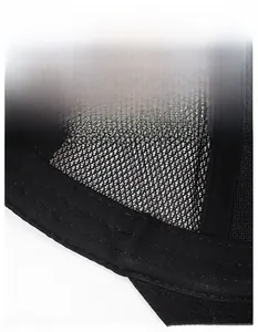 Detail view of the breathable mesh fabric and moisture-wicking sweatband on the black cap