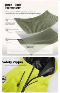 Detail of waterproof breathable 3-layer fabric technology on green dog raincoat