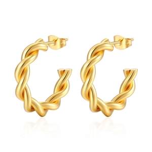 Polished gold twisted hoop earrings in C-shape stainless steel for a luxury style